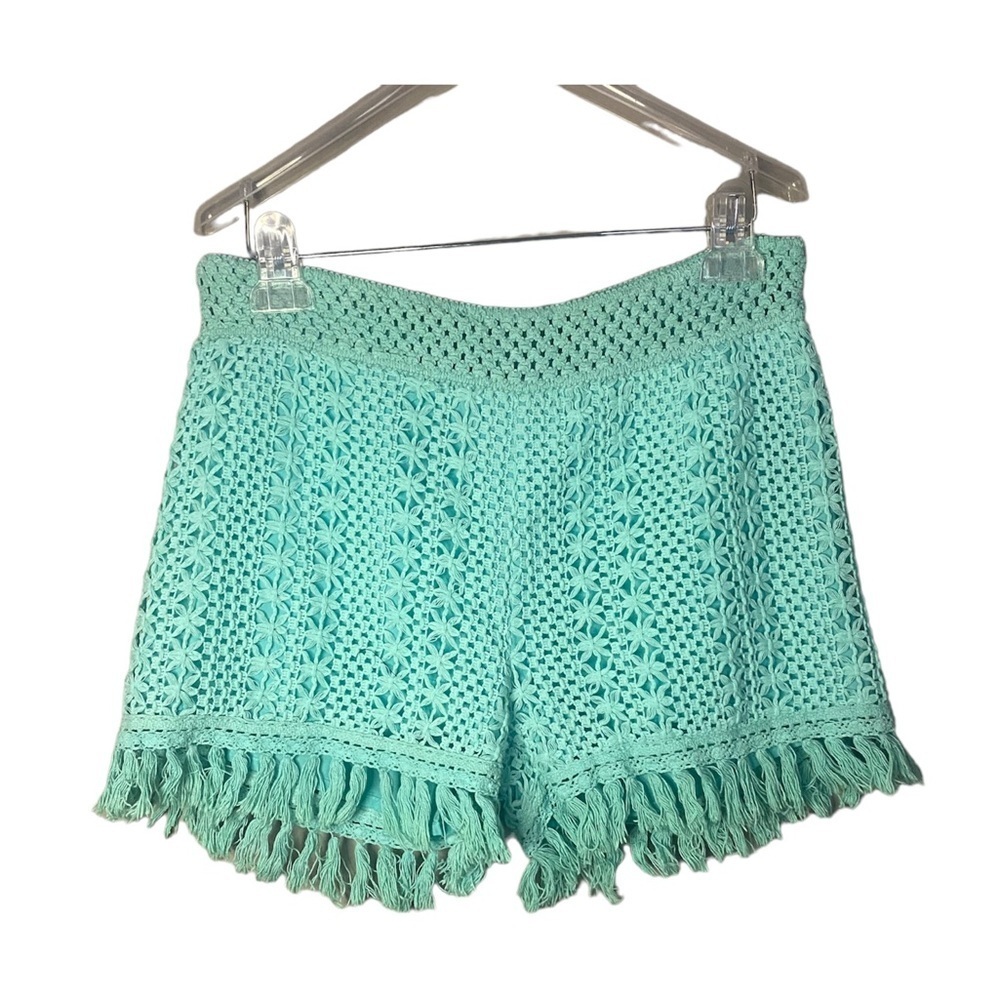 Altar'd State Aqua Blue Knit Fringe Pull On Shorts